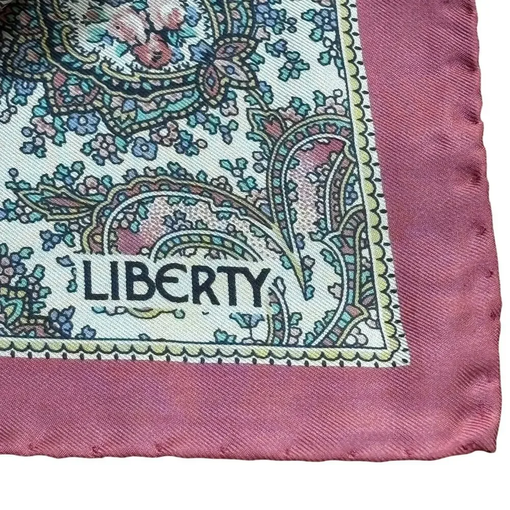 LIBERTY all silk square scarf made in Italy pink & cream paisley hand rolled hem